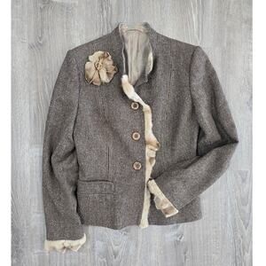 Hand Tailored Exclusively Made Mink Trimmed Tweed Jacket size 8